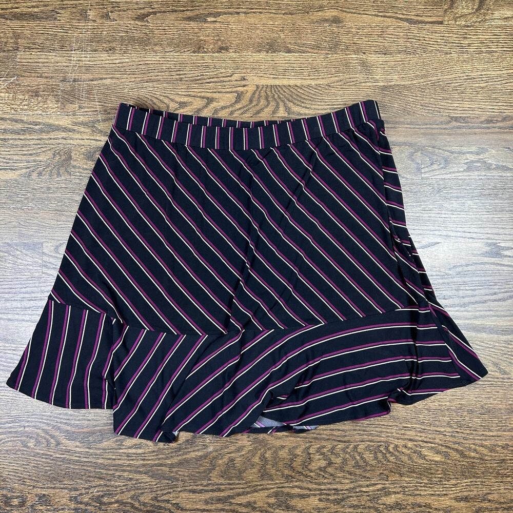 Lane Bryant Skirt Womens 18/20‎ Plus Striped Ruffle Hem Black Purple White NWT